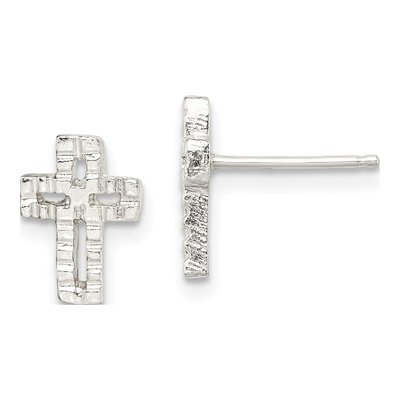 Sterling Silver Girls' Cross Stud Earrings