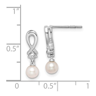 Sterling Silver Freshwater Cultured Pearl & Diamond Dangle Earrings – view 4