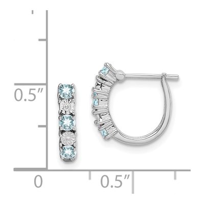 Sterling Silver 12mm Aquamarine & Diamond Hoop Earrings – view 5