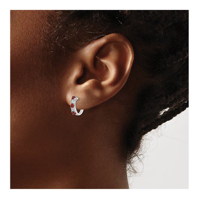Sterling Silver 12mm Garnet & Diamond Hoop Earrings – view 4