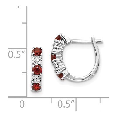 Sterling Silver 12mm Garnet & Diamond Hoop Earrings – view 5