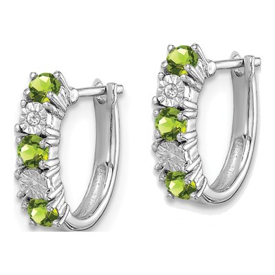 Sterling Silver 12mm Peridot & Diamond Hoop Earrings – view 2