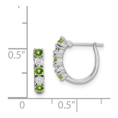 Sterling Silver 12mm Peridot & Diamond Hoop Earrings – view 4