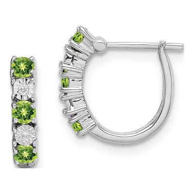 Sterling Silver 12mm Peridot & Diamond Hoop Earrings