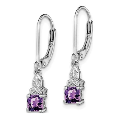 Sterling Silver Amethyst & Diamond Leverback Earrings – view 3