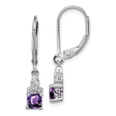 Sterling Silver Amethyst & Diamond Leverback Earrings
