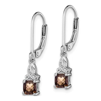Sterling Silver Smoky Quartz & Diamond Leverback Earrings – view 3