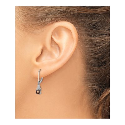 Sterling Silver Smoky Quartz & Diamond Leverback Earrings – view 4