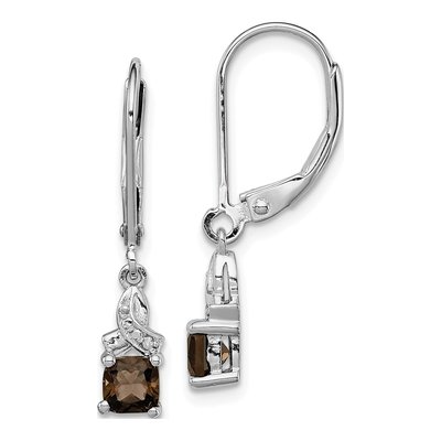 Sterling Silver Smoky Quartz & Diamond Leverback Earrings