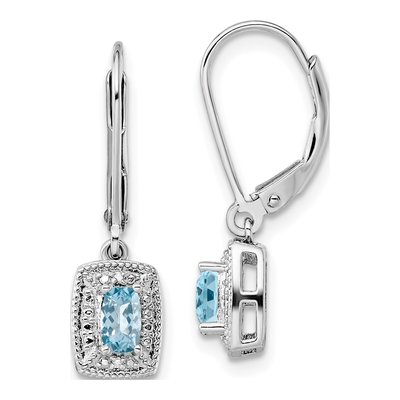 Sterling Silver Sky Blue Topaz & Diamond Leverback Earrings