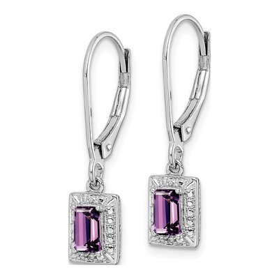 Sterling Silver Amethyst & Diamond Leverback Earrings – view 3