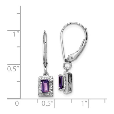 Sterling Silver Amethyst & Diamond Leverback Earrings – view 5