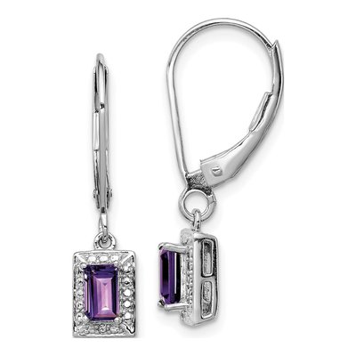 Sterling Silver Amethyst & Diamond Leverback Earrings