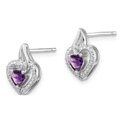 Sterling Silver Amethyst & Diamond Heart Dangle Earrings – view 3