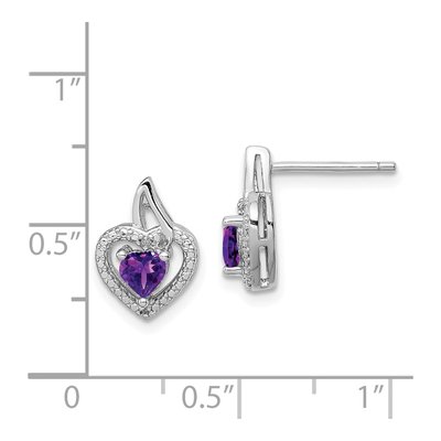 Sterling Silver Amethyst & Diamond Heart Dangle Earrings – view 5