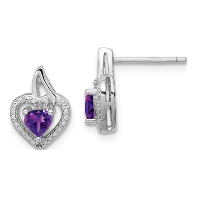 Sterling Silver Amethyst & Diamond Heart Dangle Earrings