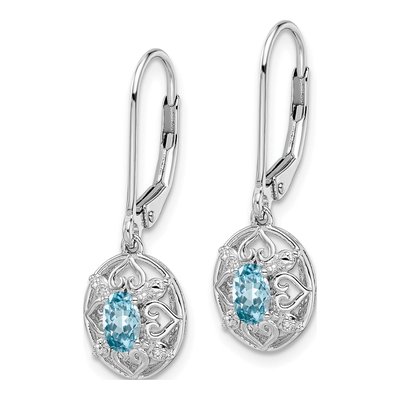 Sterling Silver Sky Blue Topaz & Diamond Leverback Earrings – view 3