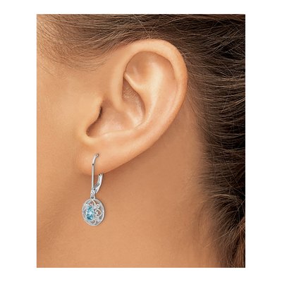 Sterling Silver Sky Blue Topaz & Diamond Leverback Earrings – view 4