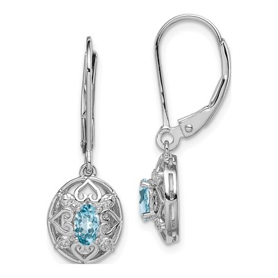 Sterling Silver Sky Blue Topaz & Diamond Leverback Earrings