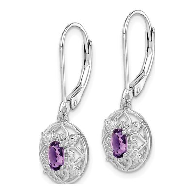 Sterling Silver Amethyst & Diamond Leverback Earrings – view 3