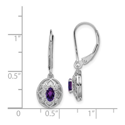 Sterling Silver Amethyst & Diamond Leverback Earrings – view 5