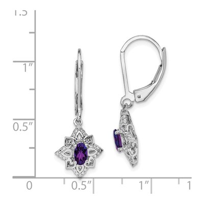 Sterling Silver Amethyst & Diamond Leverback Earrings – view 5