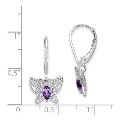 Sterling Silver Amethyst & Diamond Butterfly Leverback Earrings – view 5
