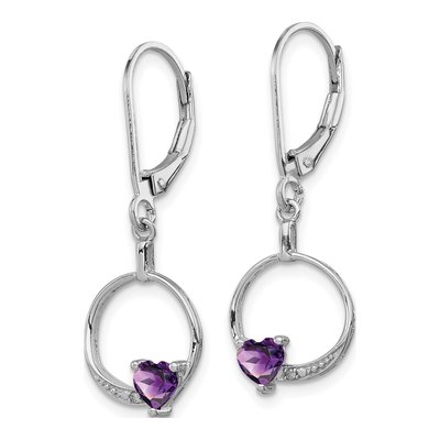 Sterling Silver Amethyst & Diamond Leverback Earrings – view 3