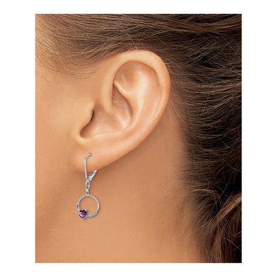 Sterling Silver Amethyst & Diamond Leverback Earrings – view 4