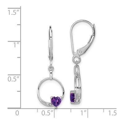 Sterling Silver Amethyst & Diamond Leverback Earrings – view 5