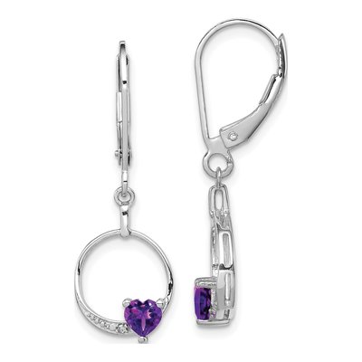 Sterling Silver Amethyst & Diamond Leverback Earrings