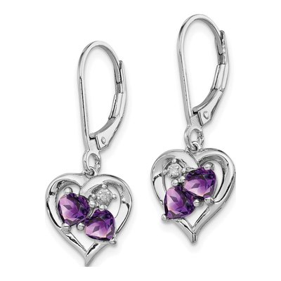 Sterling Silver Amethyst & Diamond Heart Leverback Earrings – view 3