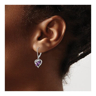 Sterling Silver Amethyst & Diamond Heart Leverback Earrings – view 4
