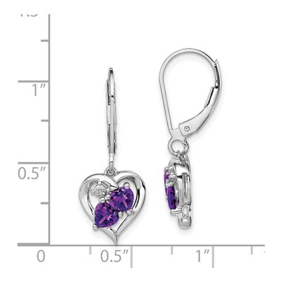 Sterling Silver Amethyst & Diamond Heart Leverback Earrings – view 5