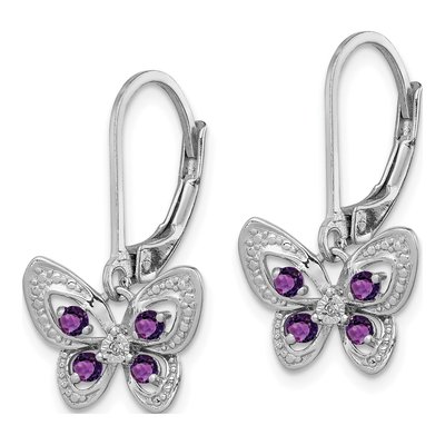 Sterling Silver Amethyst & Diamond Butterfly Earrings – view 3