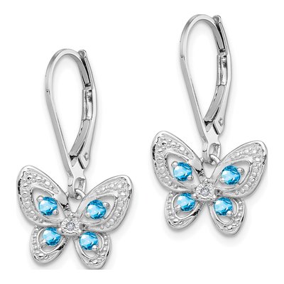 Sterling Silver Swiss Blue Topaz & Diamond Leverback Earrings – view 3