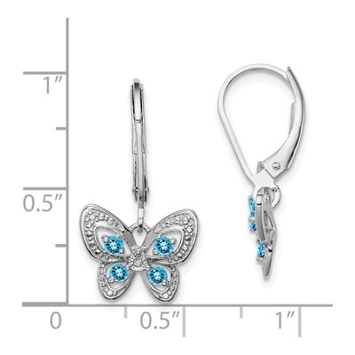 Sterling Silver Swiss Blue Topaz & Diamond Leverback Earrings – view 5