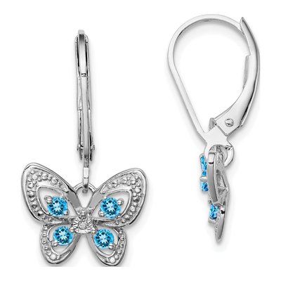 Sterling Silver Swiss Blue Topaz & Diamond Leverback Earrings