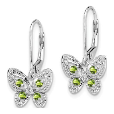 Sterling Silver Peridot & Diamond Leverback Earrings – view 3
