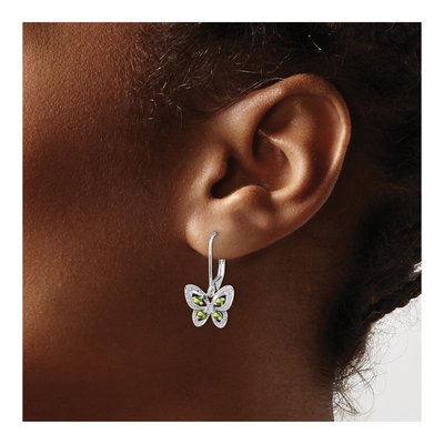 Sterling Silver Peridot & Diamond Leverback Earrings – view 4