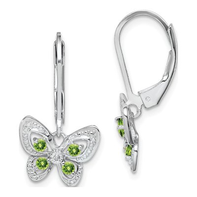Sterling Silver Peridot & Diamond Leverback Earrings