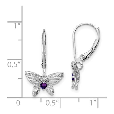 Sterling Silver Amethyst & Diamond Butterfly Leverback Earrings – view 5