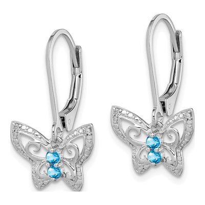 Sterling Silver Swiss Blue Topaz & Diamond Leverback Earrings – view 3
