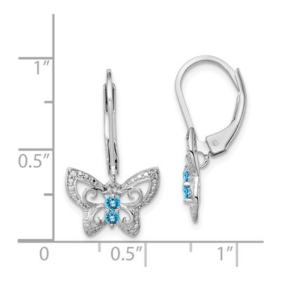 Sterling Silver Swiss Blue Topaz & Diamond Leverback Earrings – view 5