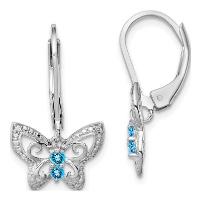 Sterling Silver Swiss Blue Topaz & Diamond Leverback Earrings