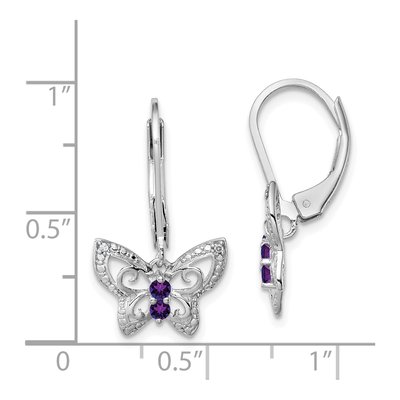 Sterling Silver Amethyst & Diamond Butterfly Leverback Earrings – view 5