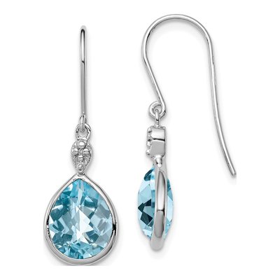 Sterling Silver Sky Blue Topaz & Diamond Dangle Earrings