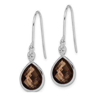 Sterling Silver Smoky Quartz & Diamond Dangle Earrings – view 2