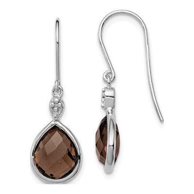 Sterling Silver Smoky Quartz & Diamond Dangle Earrings