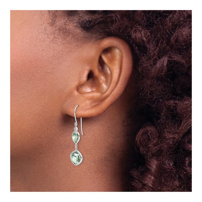 Sterling Silver Prasiolite & Diamond Dangle Earrings – view 4